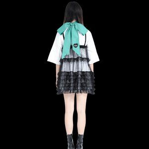 Morph8ne Large Green Teal Ribbon Bow Sash Goth Punk